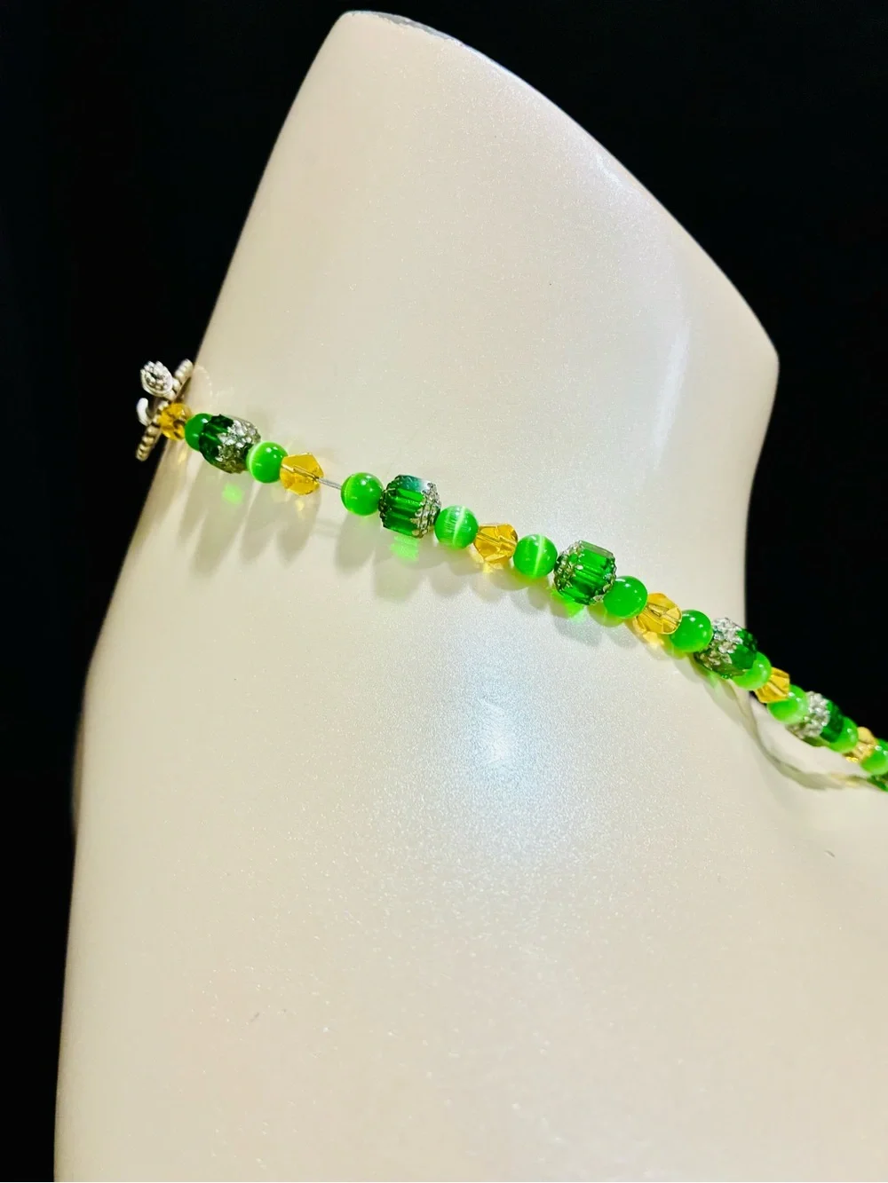 High End Austrian Crystal Dark and Light Green Beaded Necklace - Designer Style